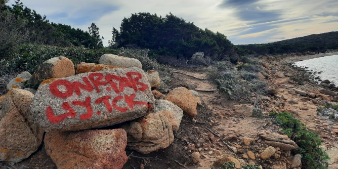 Rocce imbrattate con lo spray a Tavolara